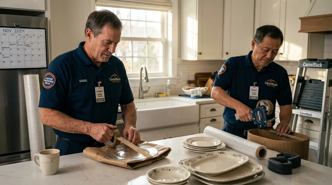 Professional crew packing kitchen dishware in Blandon, PA